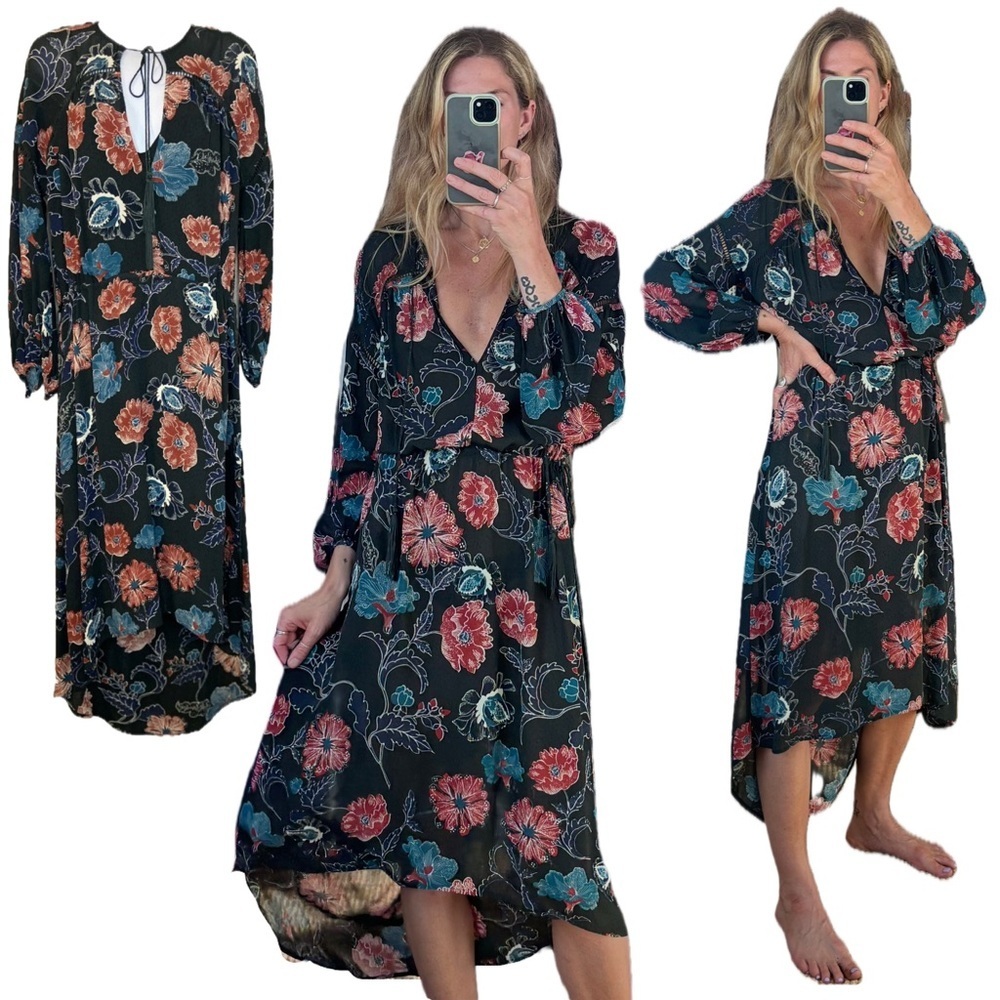 Revolve’s ASTR Floral Boho Long Sleeve Hi Lo Tassel Drawstring Maxi Dress